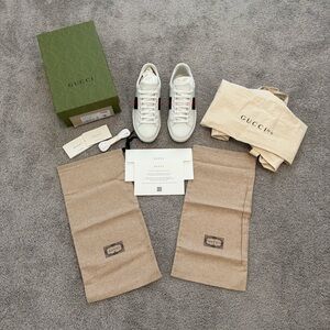 Gucci White Sneakers with Red and Green Accents